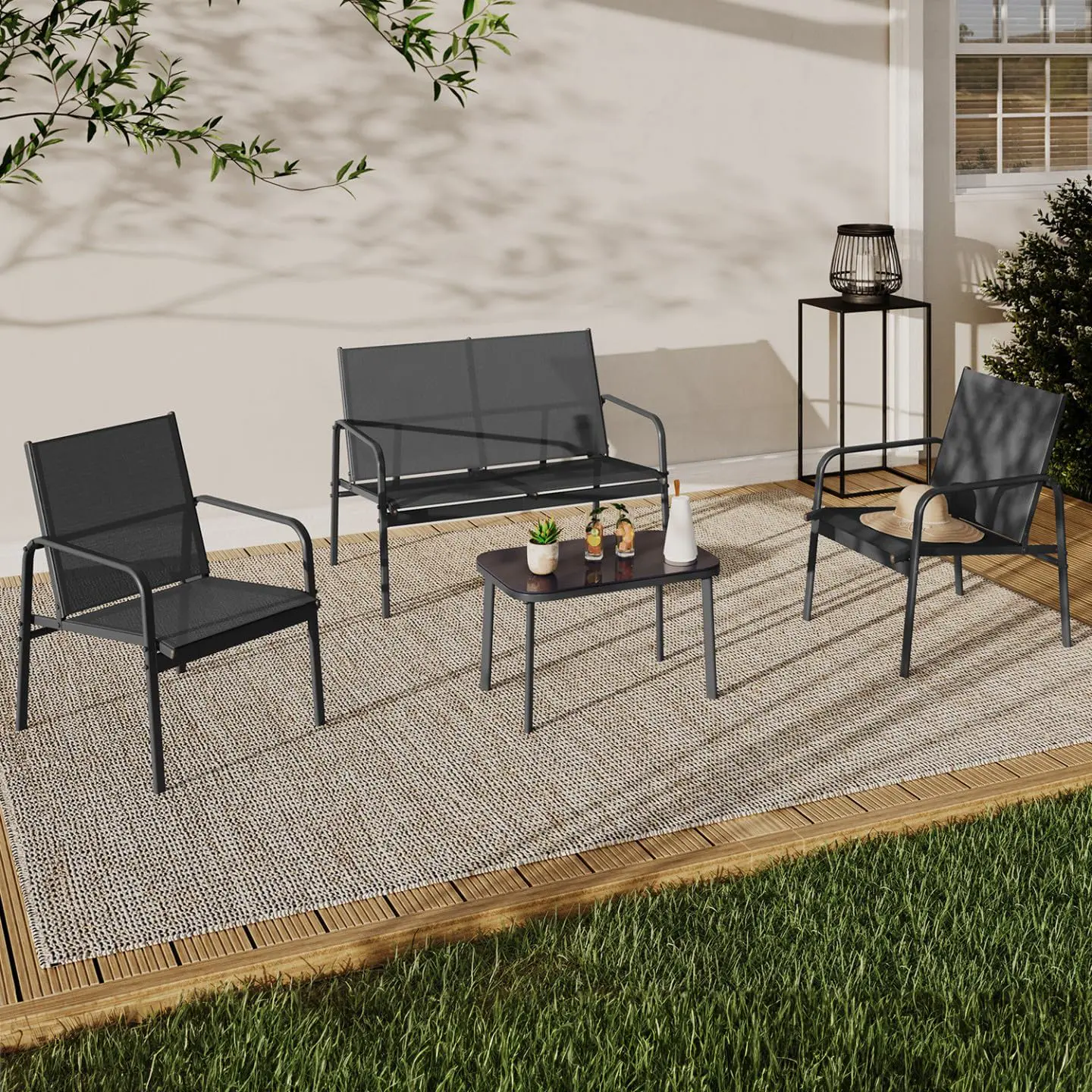 Salon de jardin 4 places en acier gris 105 x 64 vue 2