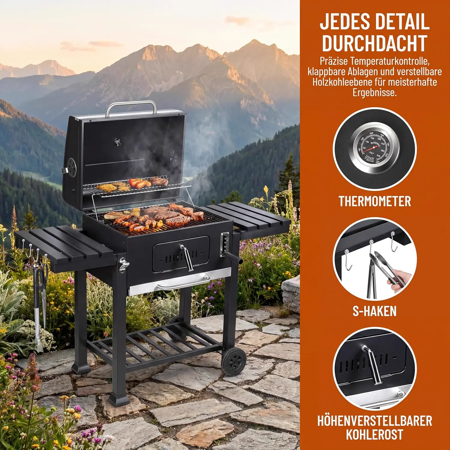 Barbecue à charbon en acier vue 2