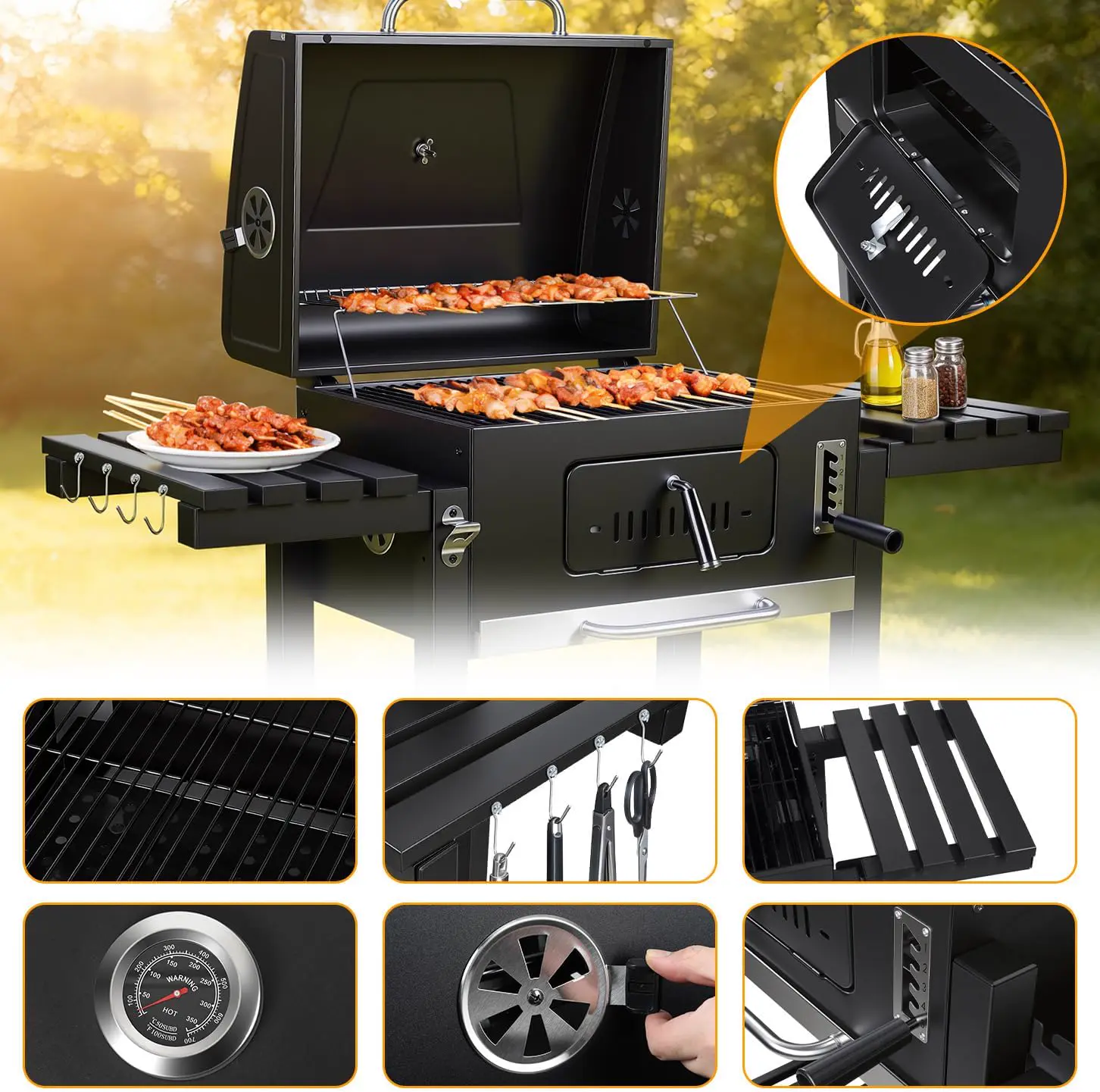 Barbecue à charbon en acier vue 3