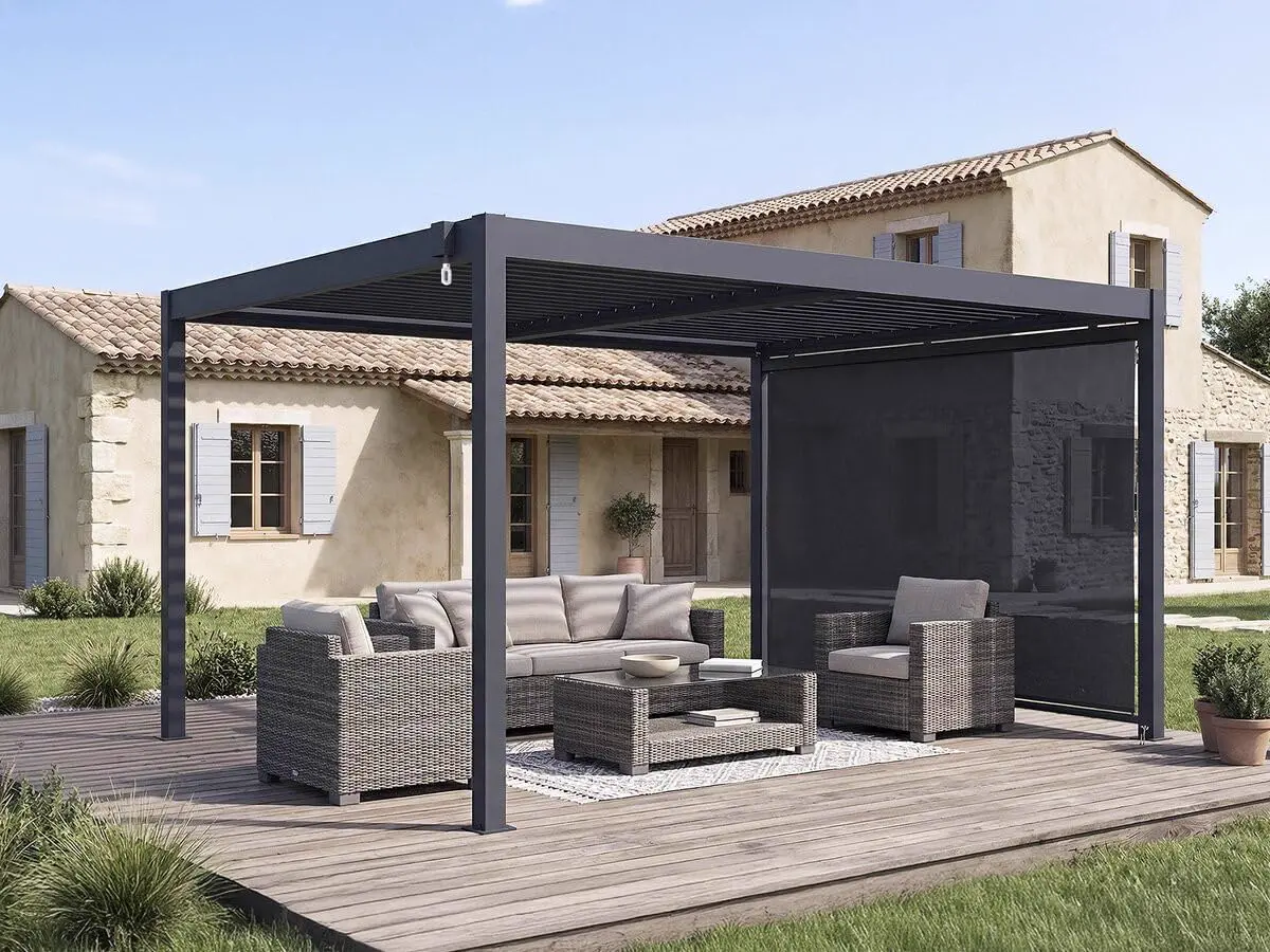 Pergola en aluminium gris 3 x 4 m vue 2
