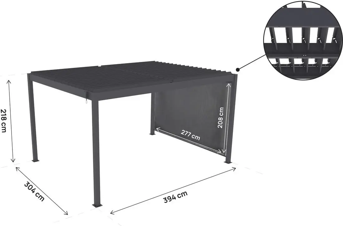 Pergola en aluminium gris 3 x 4 m vue 3