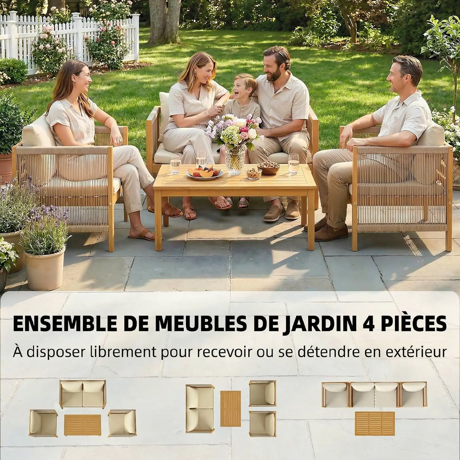 Salon de jardin en bois vue 3
