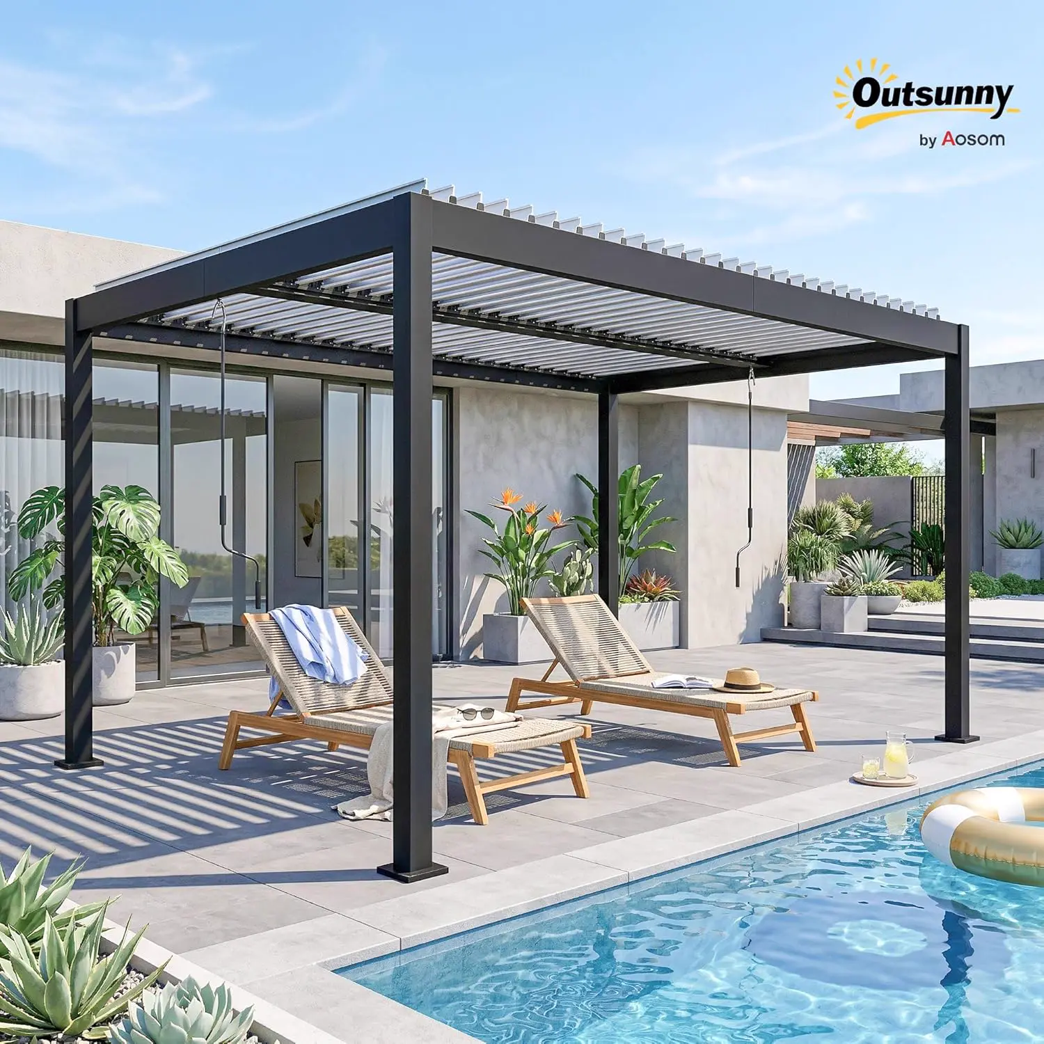 Pergola en aluminium blanc 4x3m vue 2