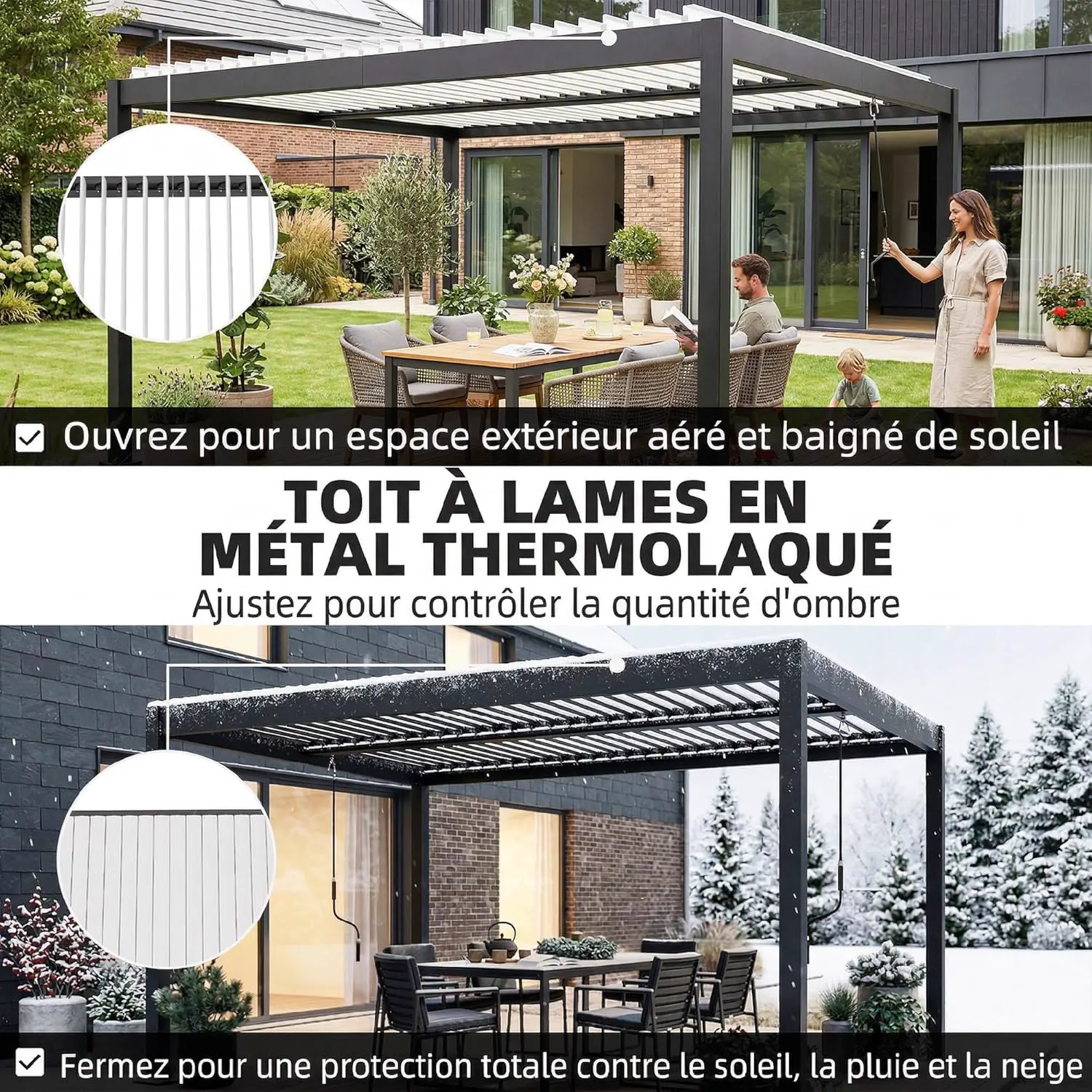 Pergola en aluminium blanc 4x3m vue 3