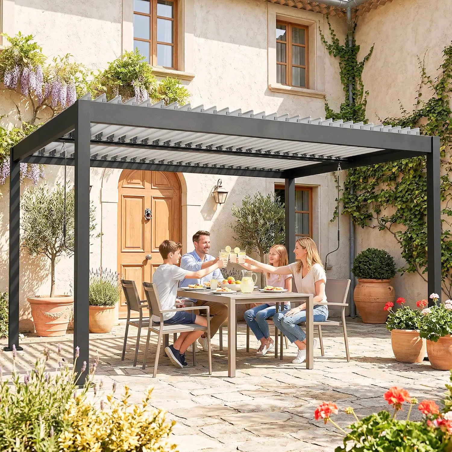 Pergola en aluminium blanc 4x3m vue 6