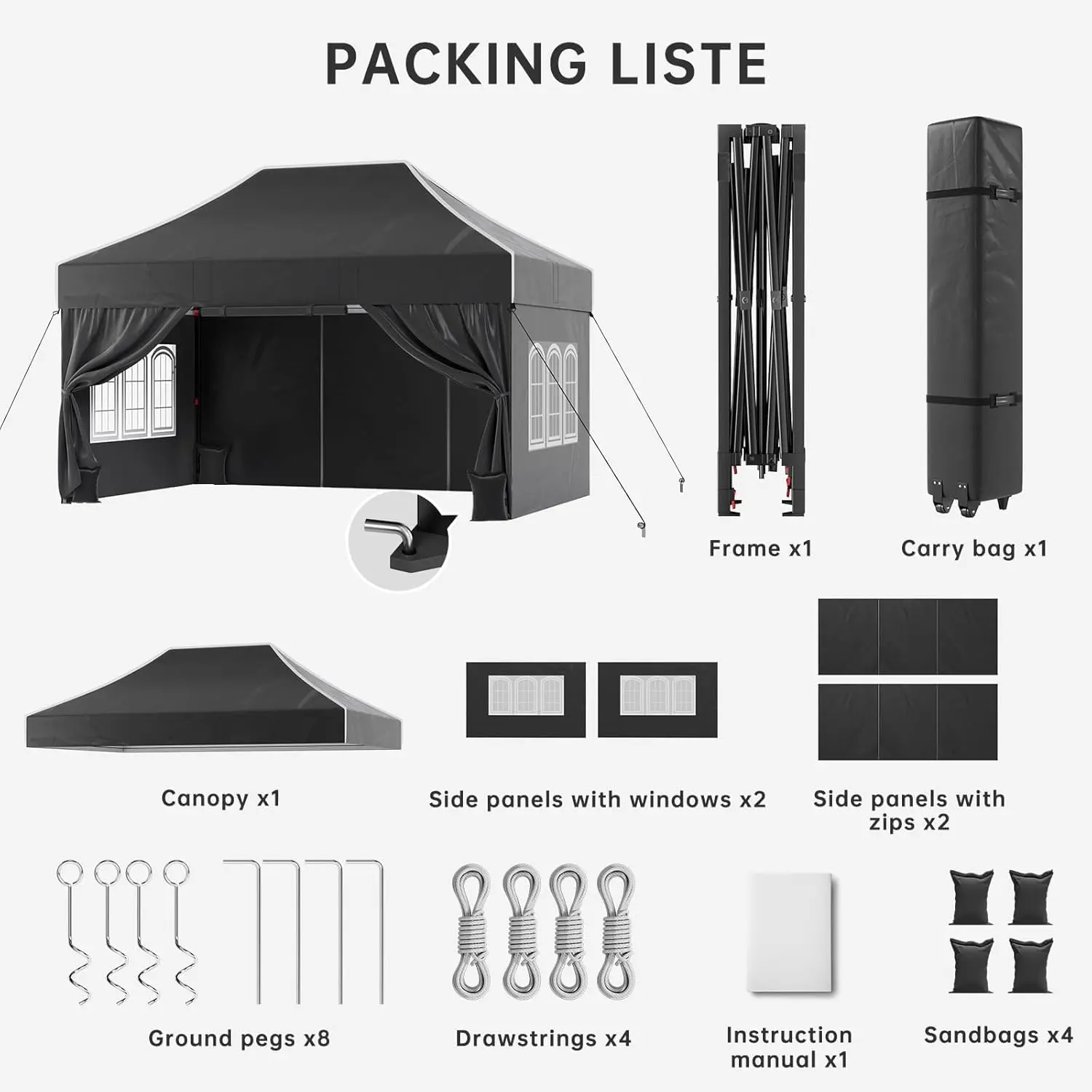 Tonnelle noir 3x4,5m vue 6