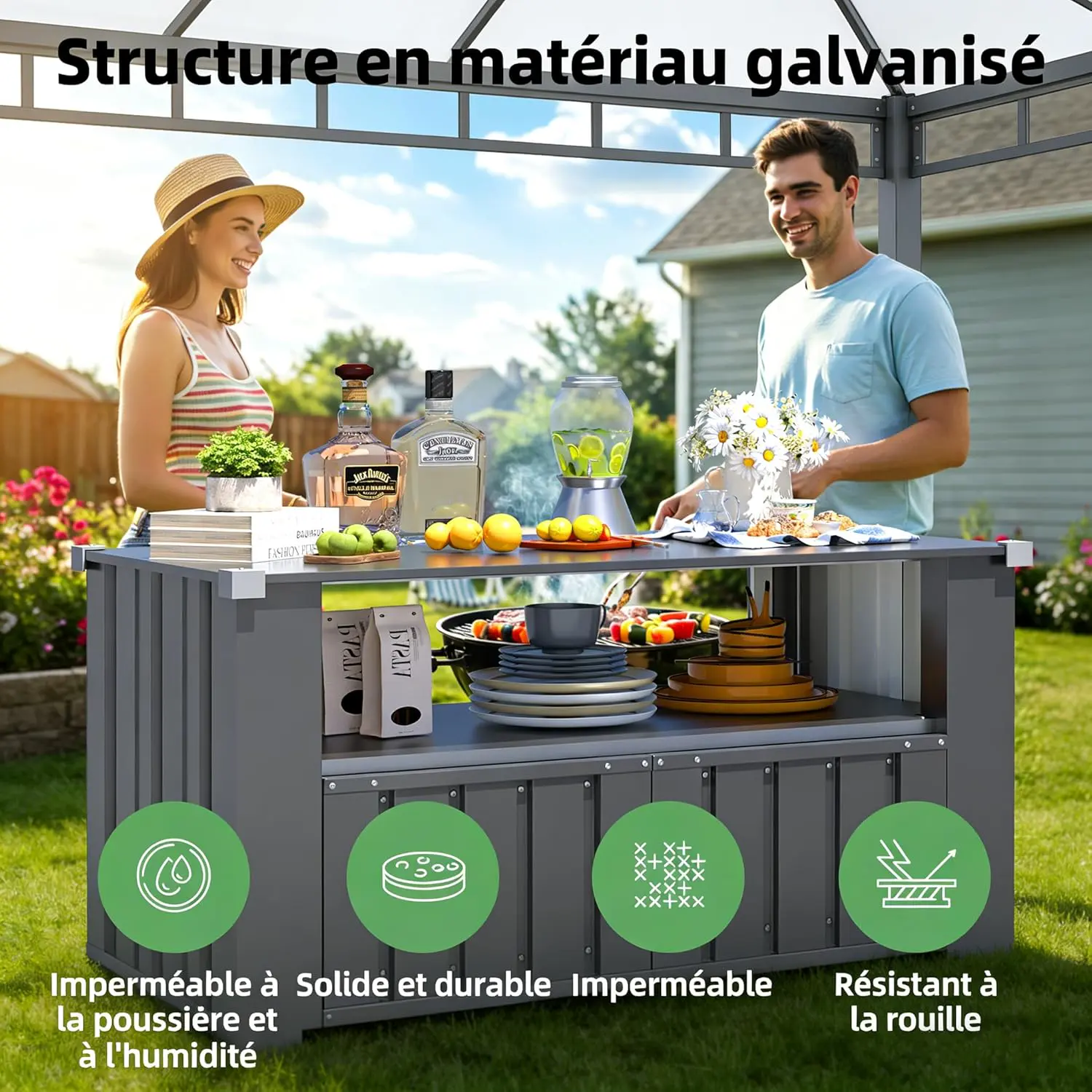Abri de jardin en métal en acier gris vue 5