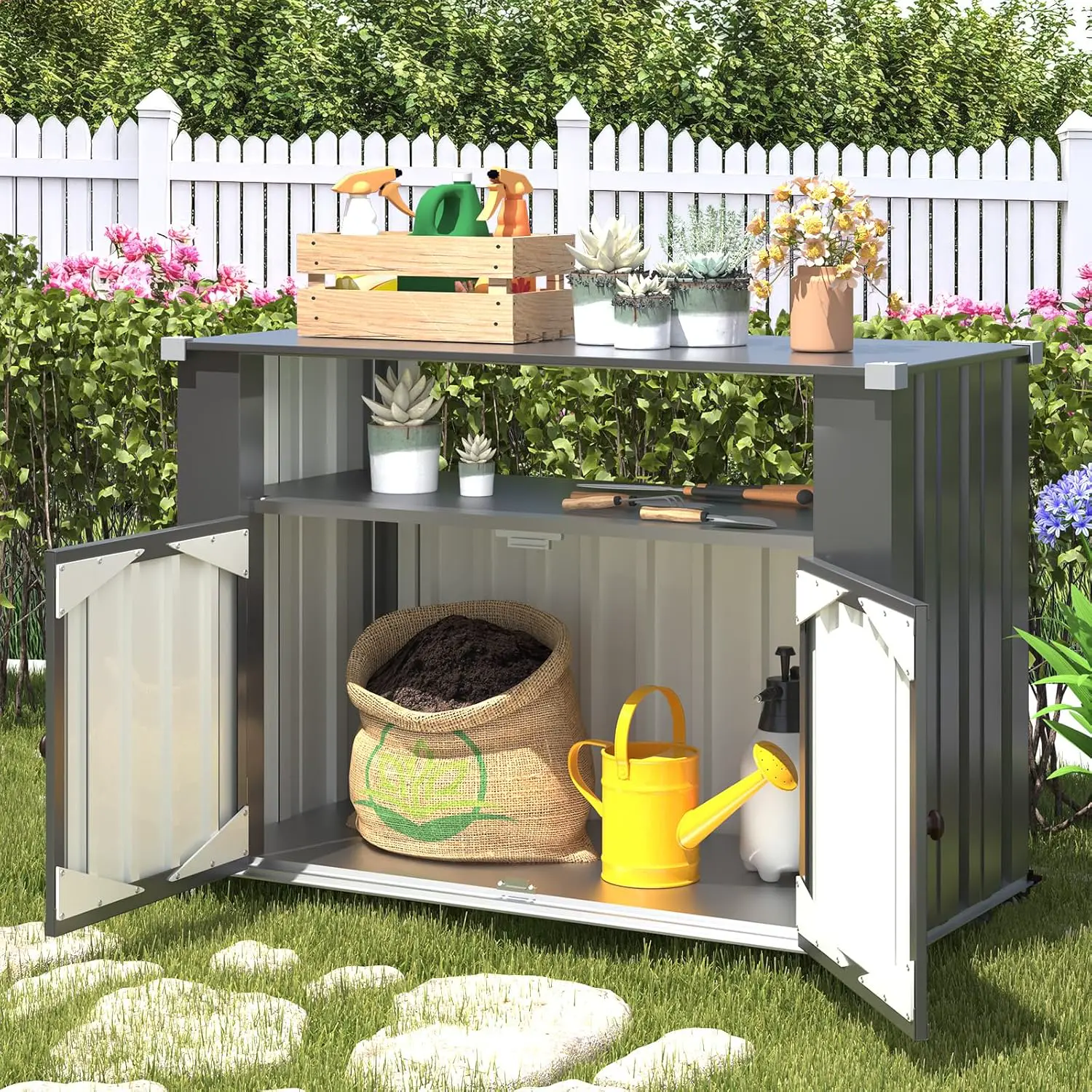 Abri de jardin en métal en acier gris vue 7