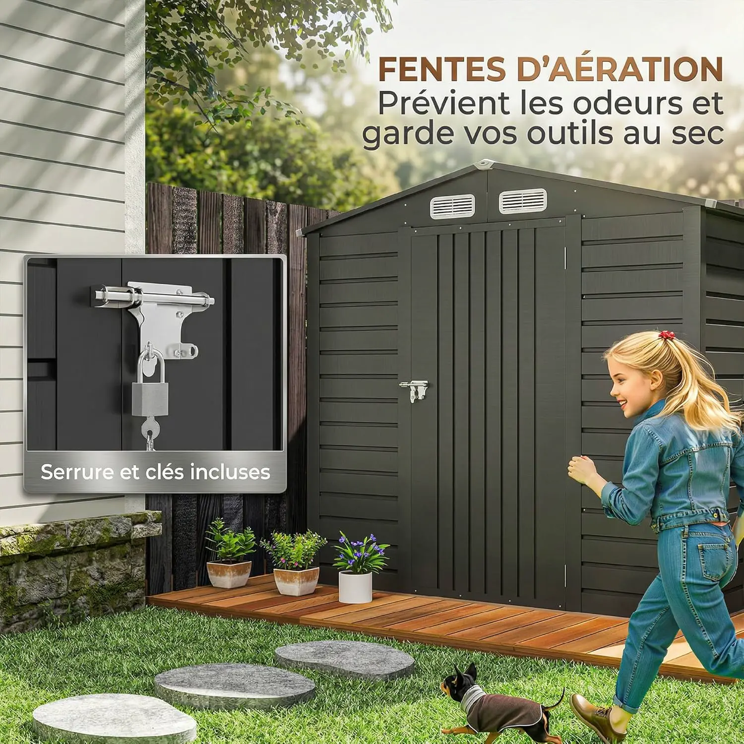 Abri de jardin en bois en acier gris 2,27 m² vue 5