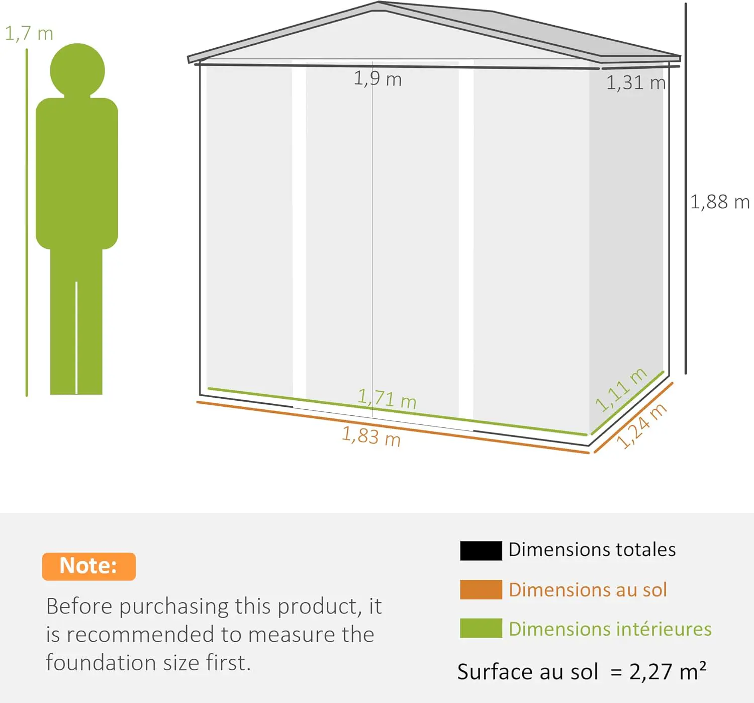 Abri de jardin en bois en acier gris 2,27 m² vue 7