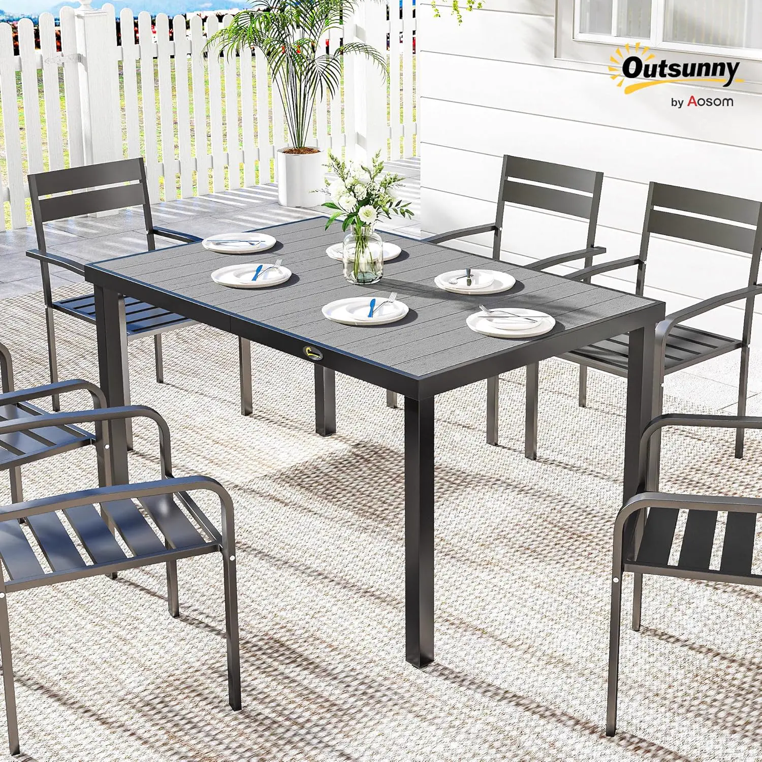 Table de jardin 6 places en bois gris 90 x 74 cm vue 2