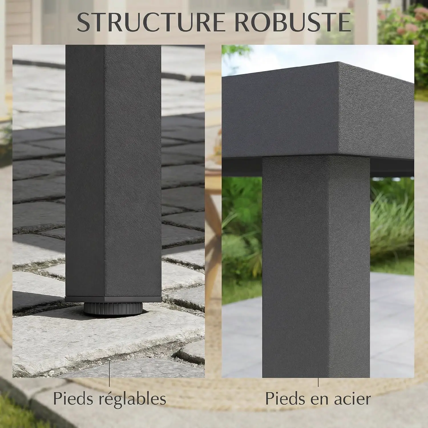 Table de jardin 6 places en bois gris 90 x 74 cm vue 6