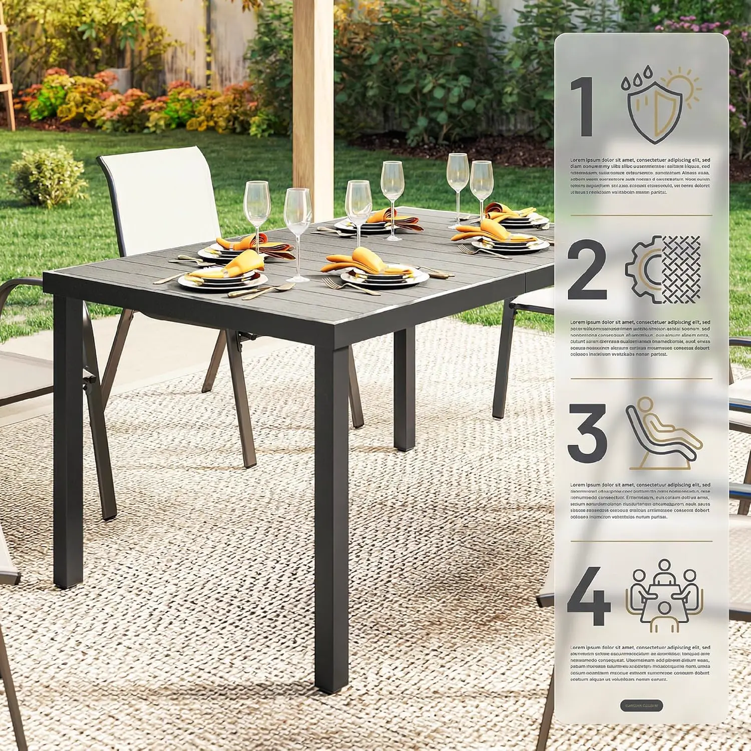 Table de jardin 6 places en bois gris 90 x 74 cm vue 7