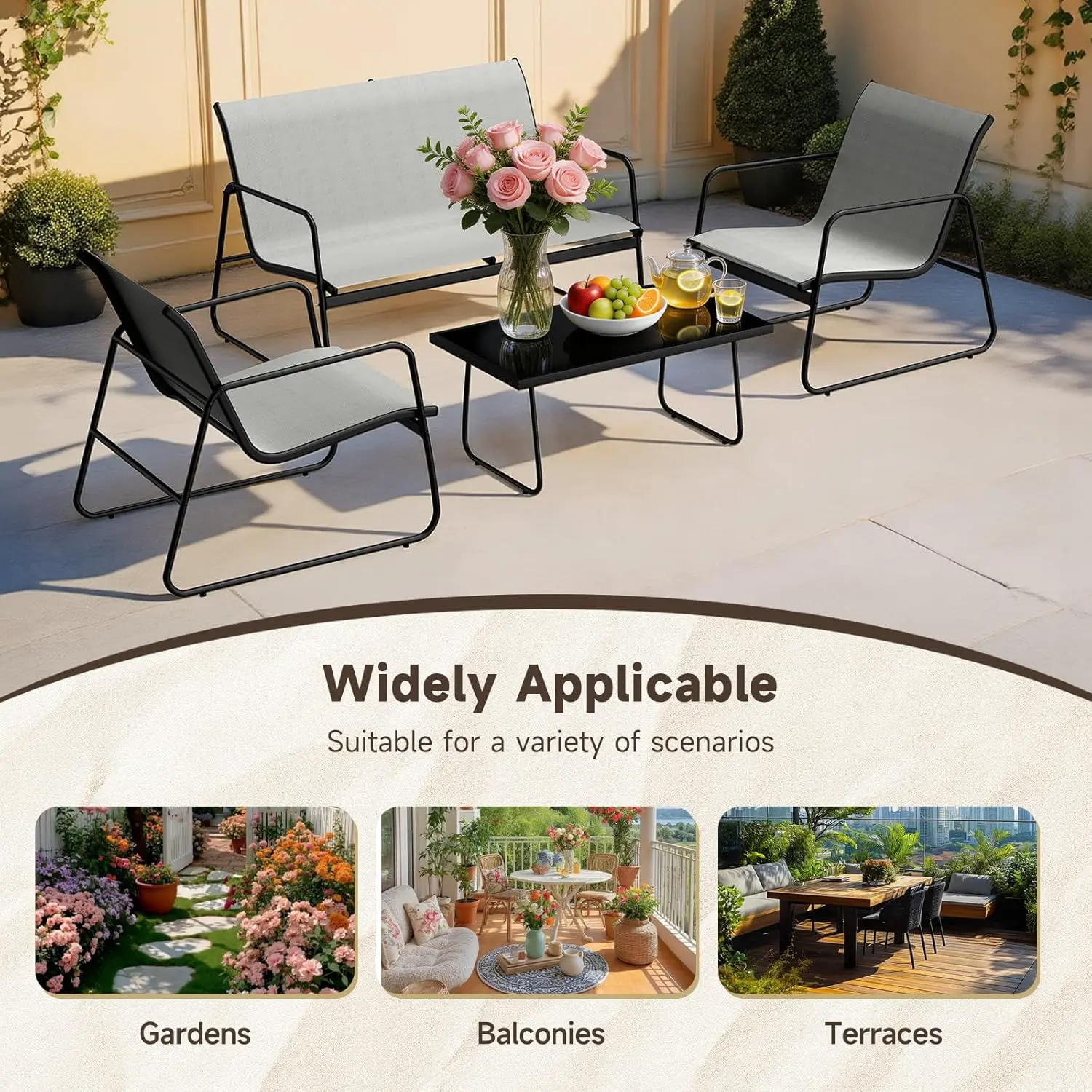 Salon de jardin 4 places en acier 103 x 58,5 vue 7