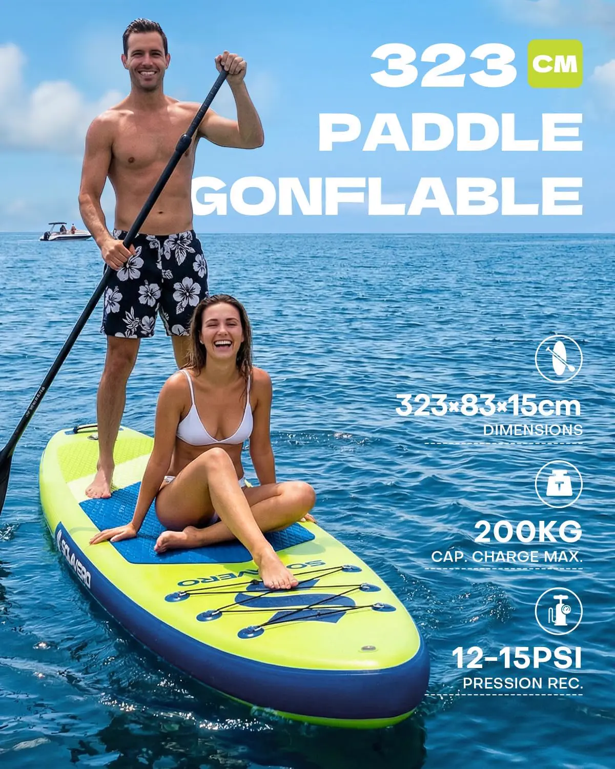 Paddle gonflable vert 83 × 15 cm vue 3