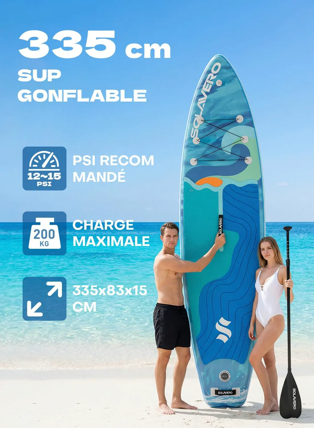 Paddle gonflable bleu 83 × 15 cm vue 2