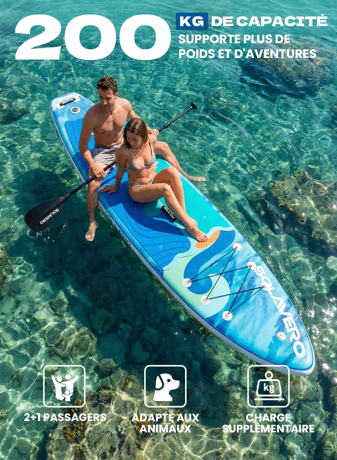 Paddle gonflable bleu 83 × 15 cm vue 3
