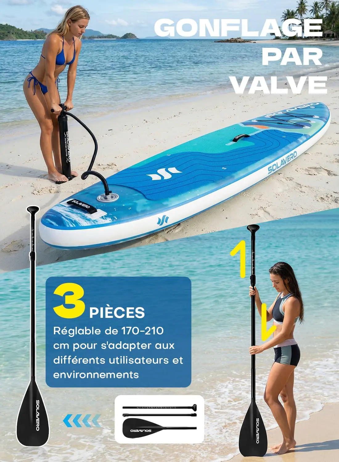 Paddle gonflable bleu 83 × 15 cm vue 4