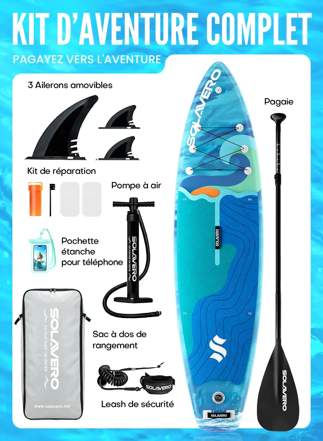 Paddle gonflable bleu 83 × 15 cm vue 8
