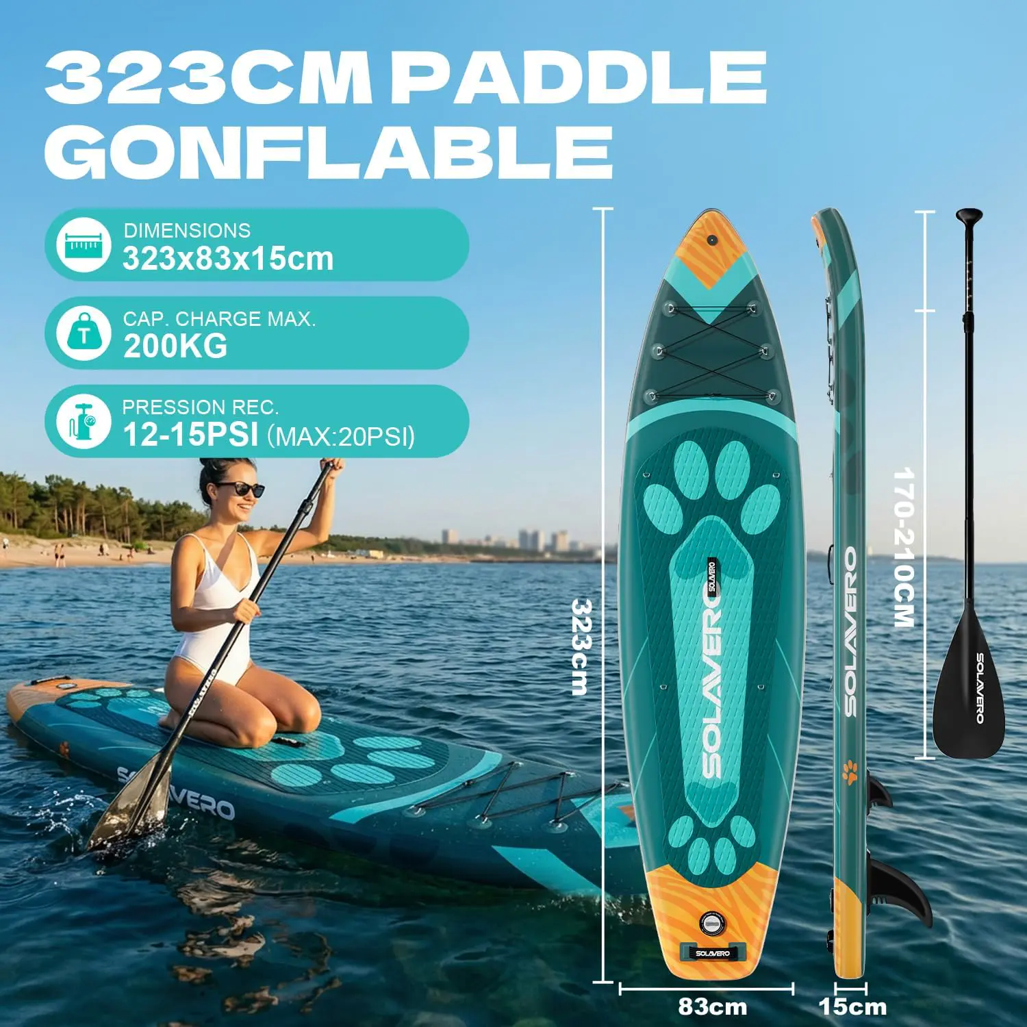 Paddle gonflable vert 83 × 15 cm vue 2
