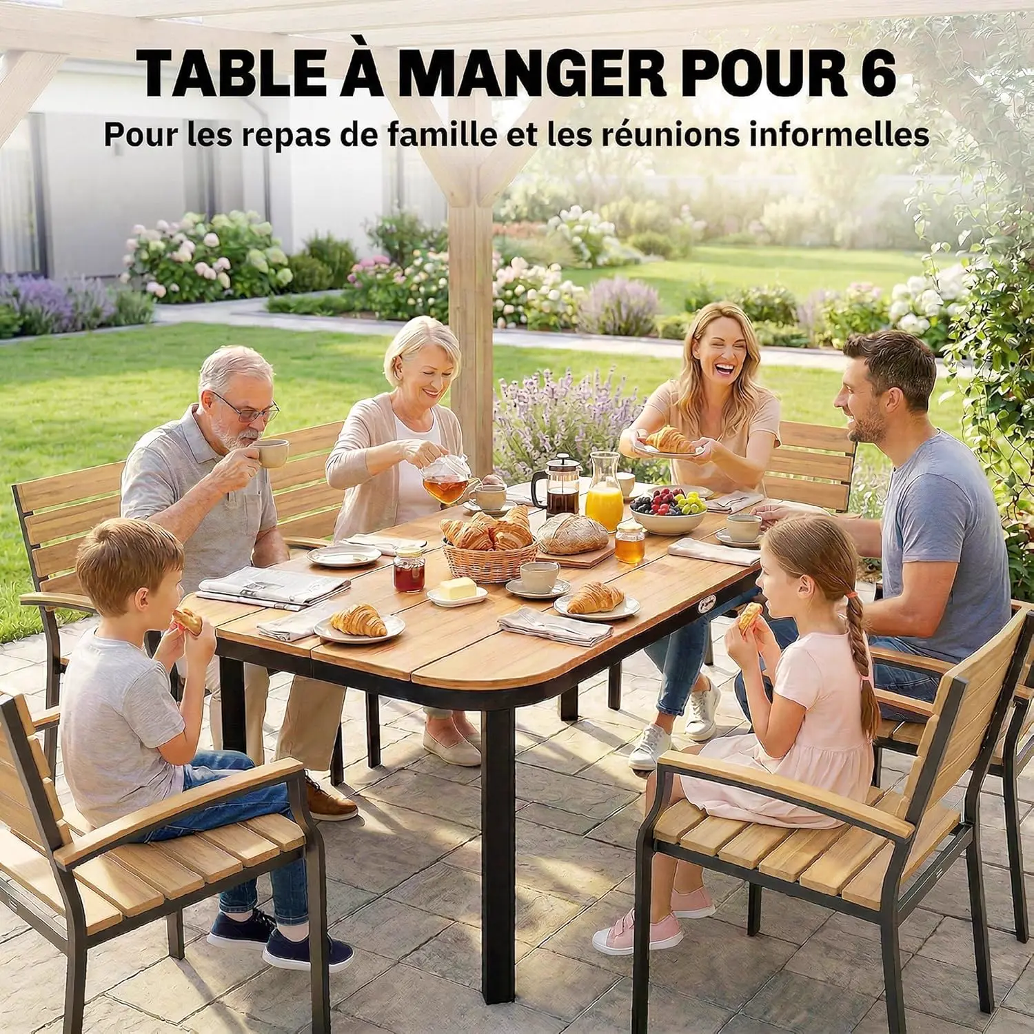 Table de jardin 6 places en métal naturel 88 x 72 cm vue 4