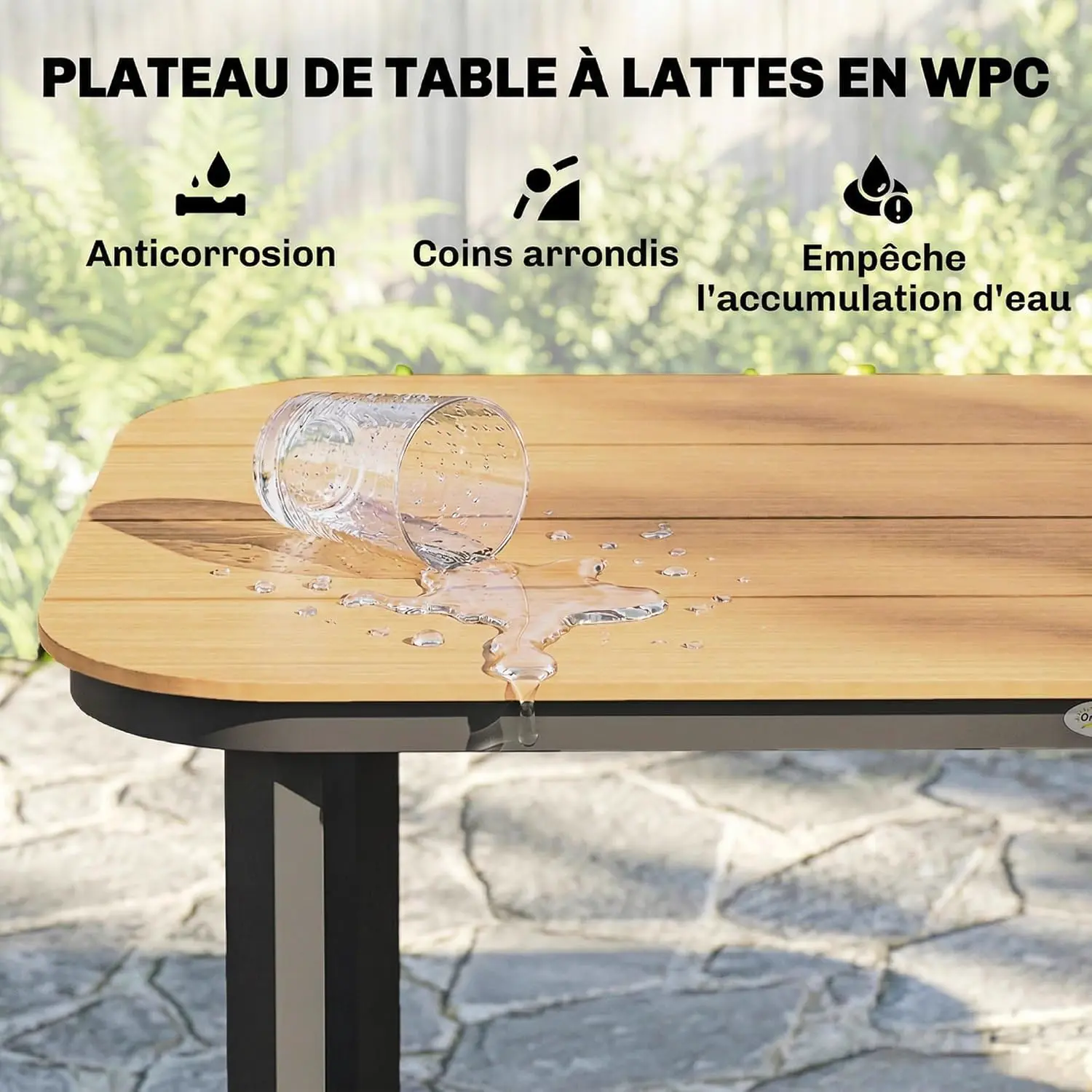 Table de jardin 6 places en métal naturel 88 x 72 cm vue 5
