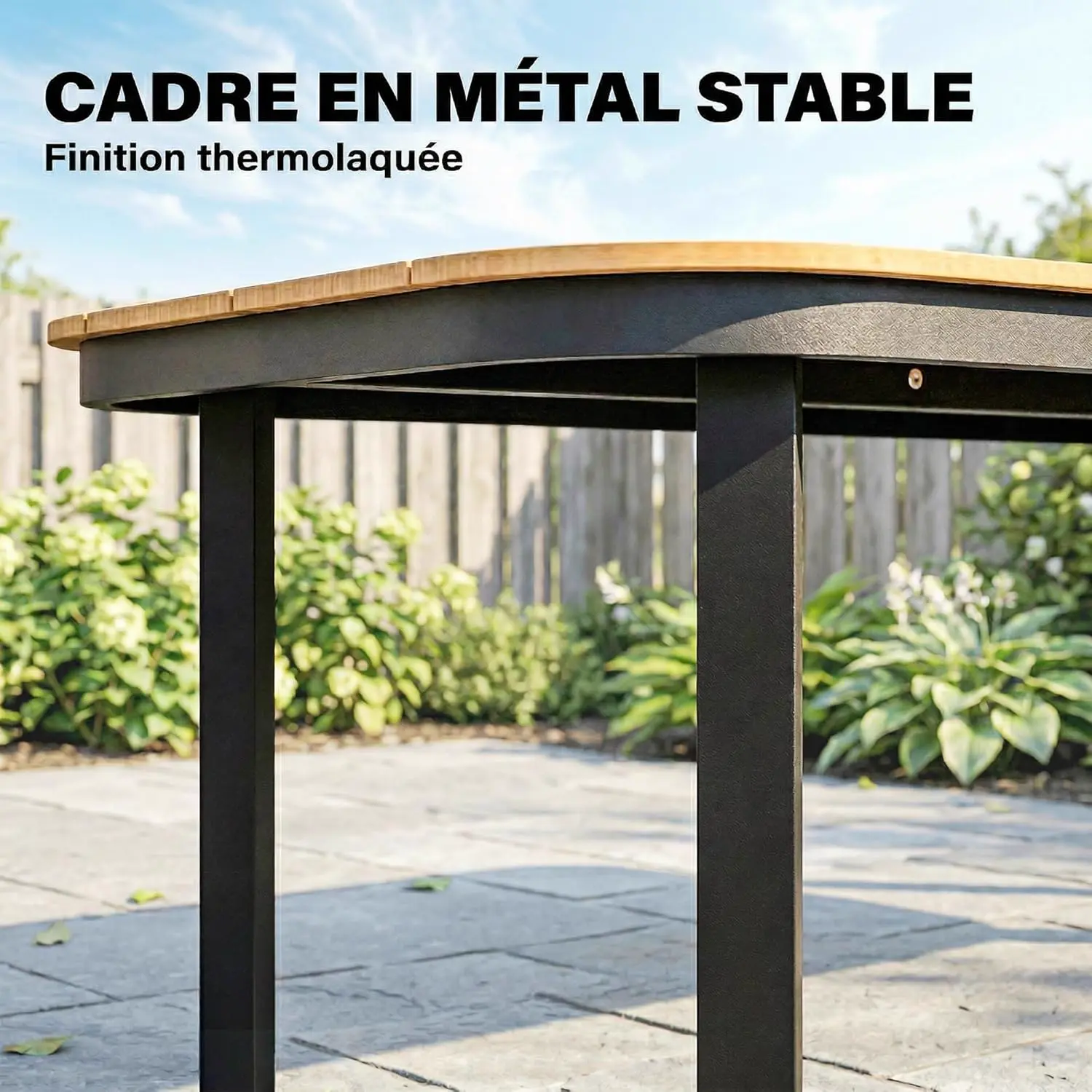 Table de jardin 6 places en métal naturel 88 x 72 cm vue 6