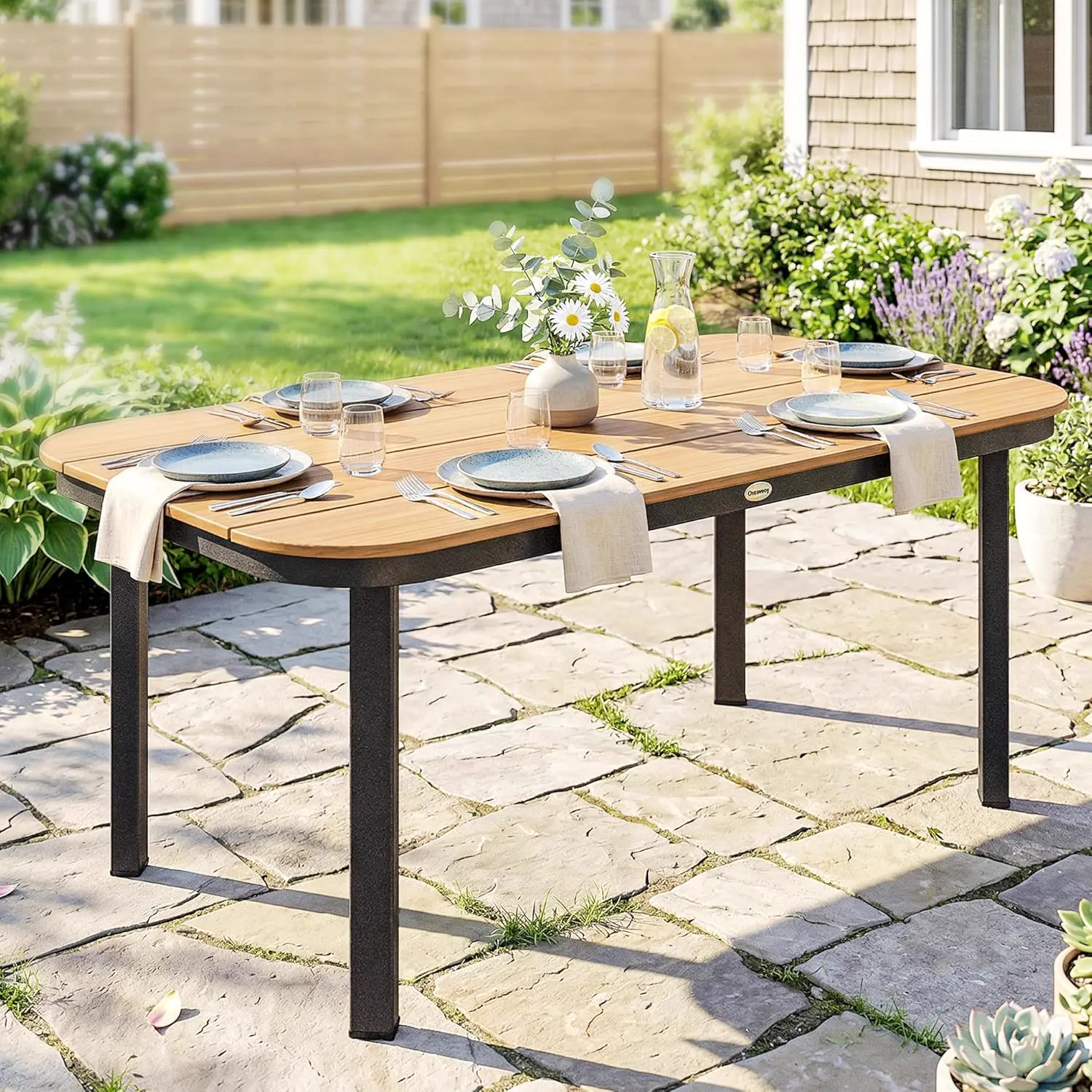 Table de jardin 6 places en métal naturel 88 x 72 cm vue 8