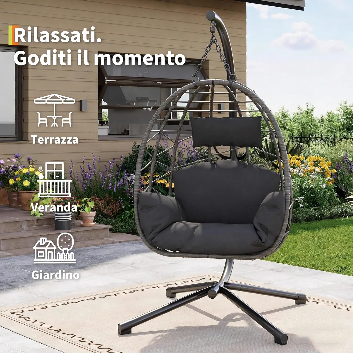 Fauteuils suspendus en acier gris vue 4