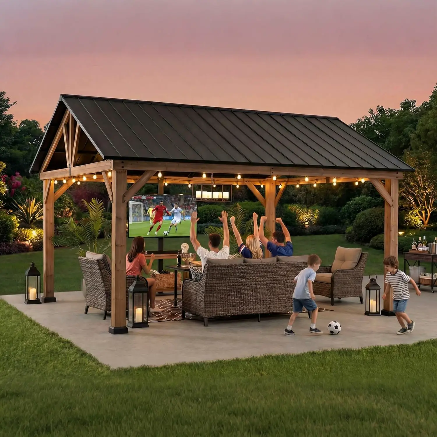 Pergola en acier naturel 4,6x4 m vue 2