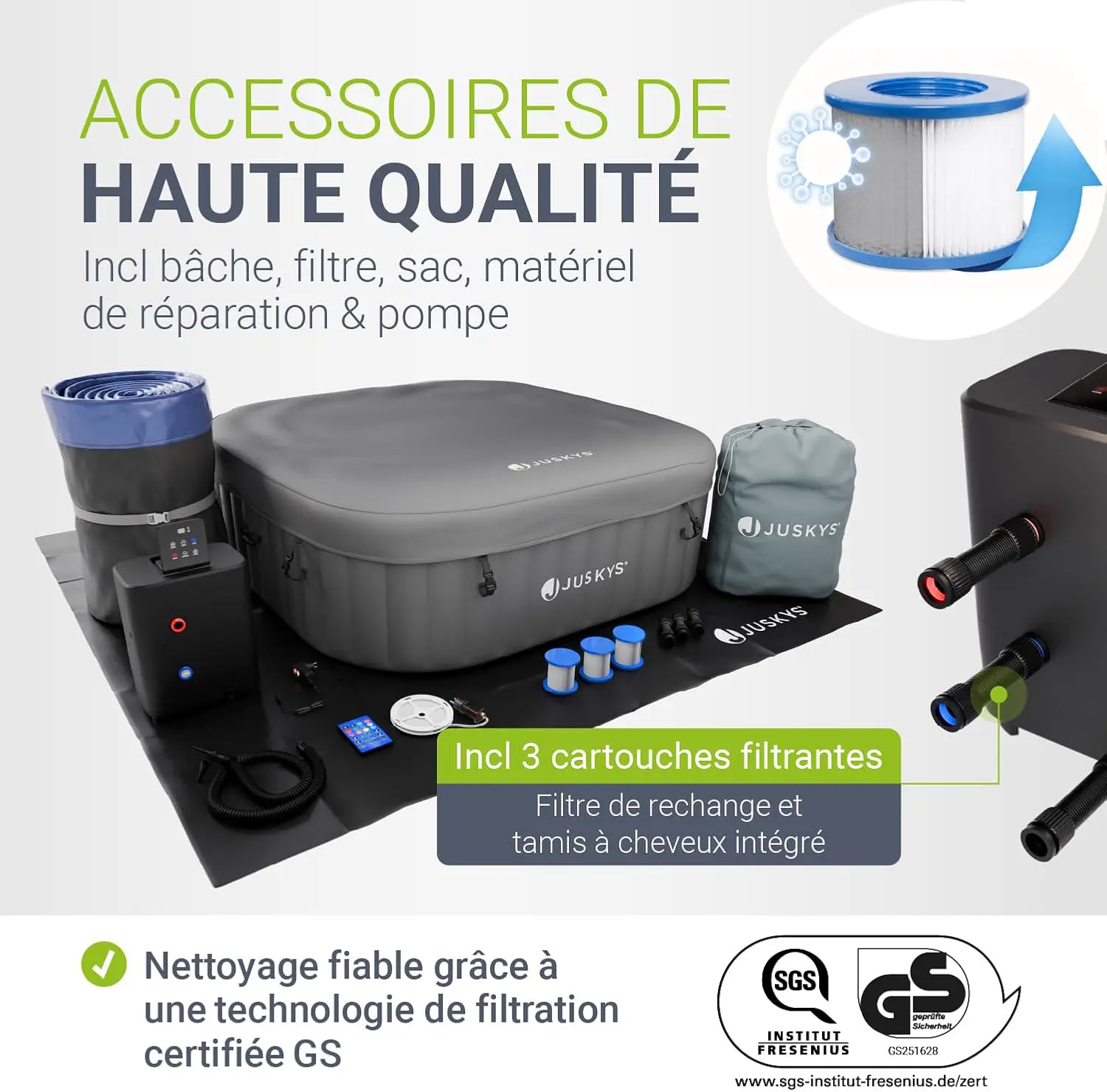 Spa gonflable 2 personnes 6 places gris 185 x 65 cm vue 3
