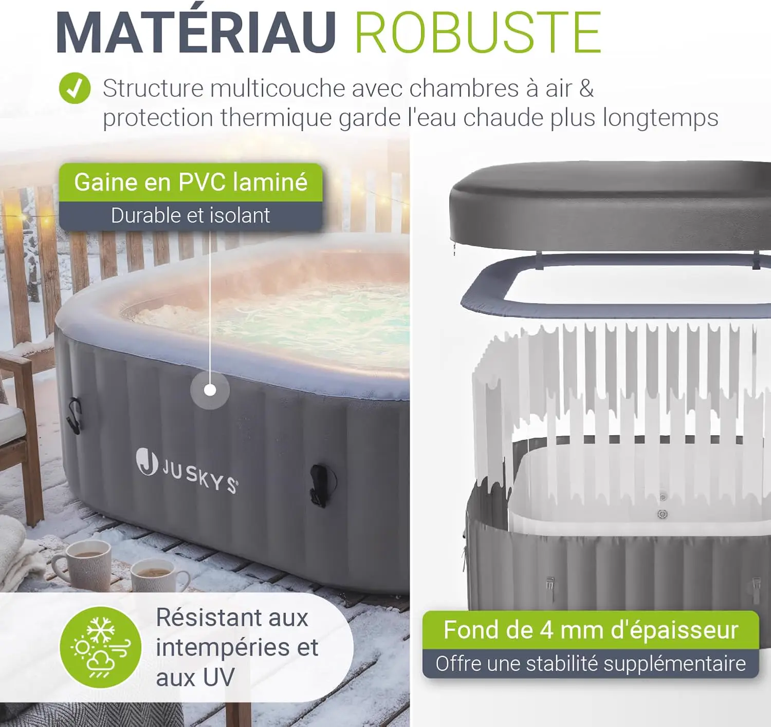 Spa gonflable 2 personnes 6 places gris 185 x 65 cm vue 4