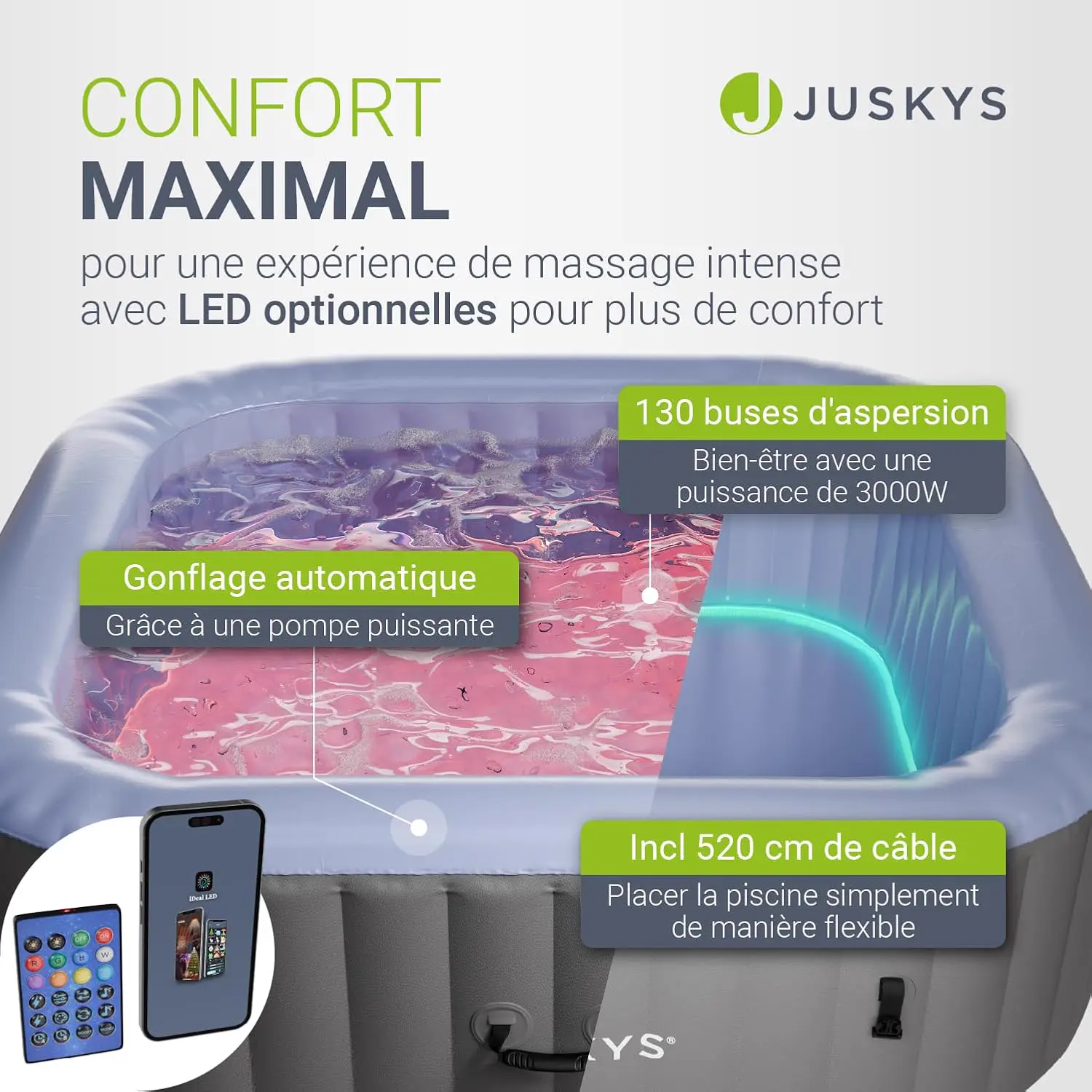Spa gonflable 2 personnes 6 places gris 185 x 65 cm vue 6