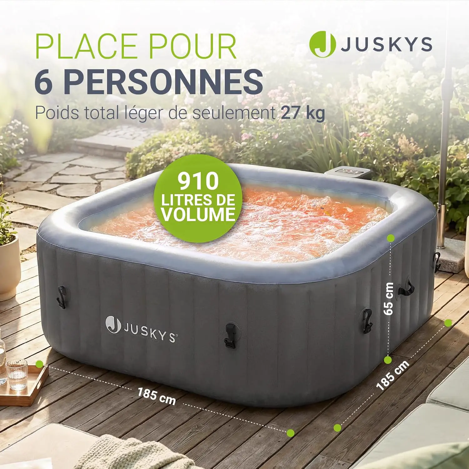 Spa gonflable 2 personnes 6 places gris 185 x 65 cm vue 7