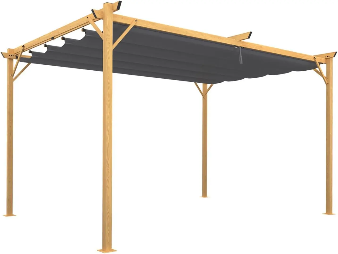 IDMarket - Pergola Toit rétractable 4 Pieds 3x4 M tonnelle Effet Bois Toile Gris Anthracite