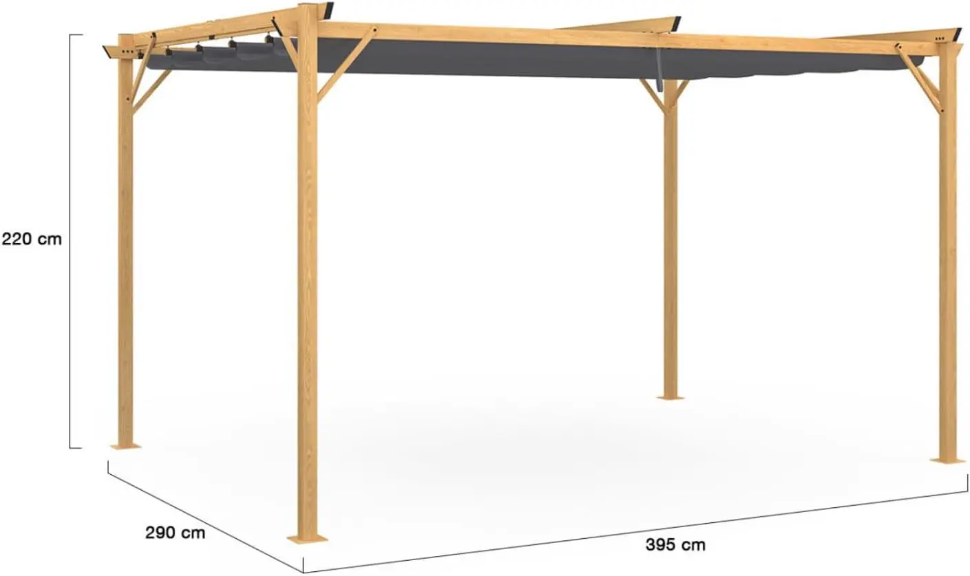 Pergola en bois gris/anthracite 3x4 rétractable vue 5