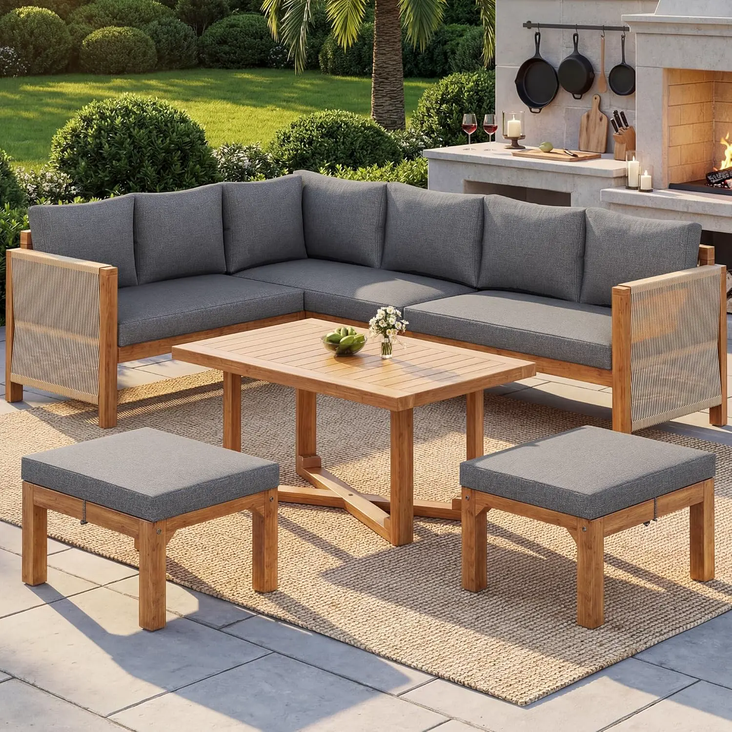 Sapgaks Salon de Jardin Exterieur modulable en Bois d acacia