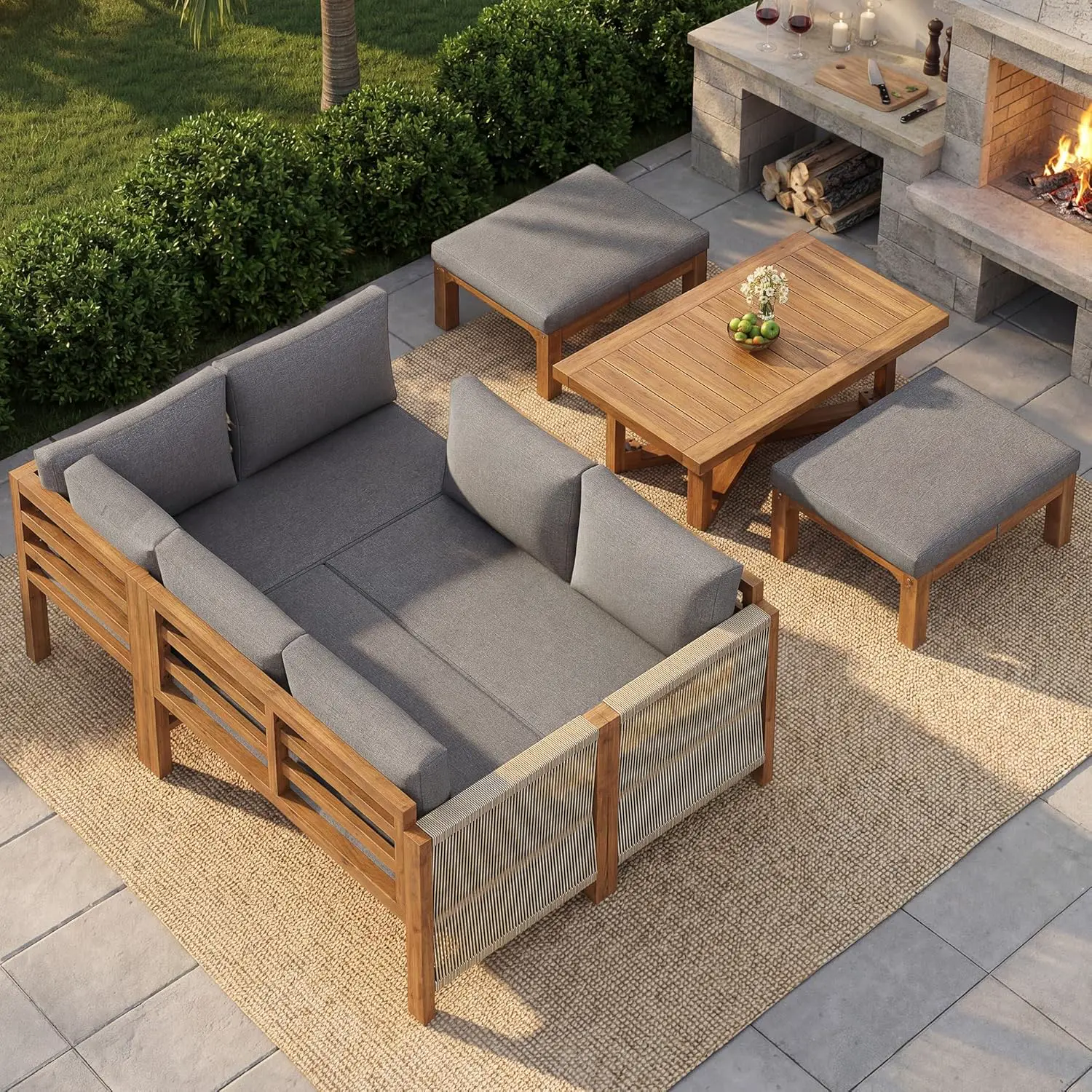 Salon de jardin 6 places en bois gris 1,75 x 0,67 m vue 3