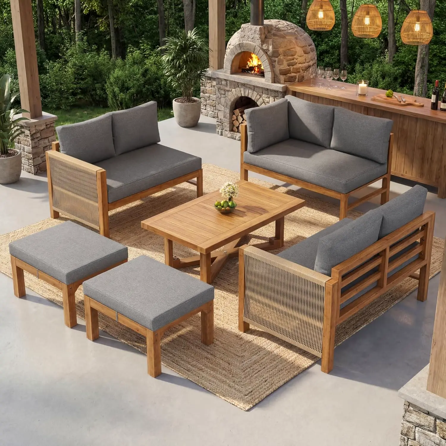 Salon de jardin 6 places en bois gris 1,75 x 0,67 m vue 5