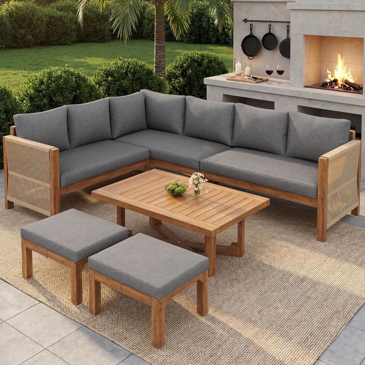 Salon de jardin 6 places en bois gris 1,75 x 0,67 m vue 6