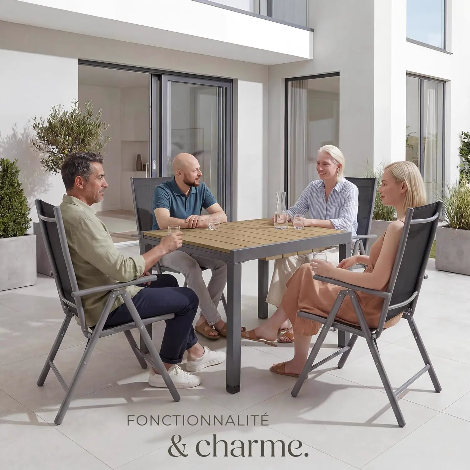 Table de jardin 6 places en aluminium 80 x 74 cm vue 2