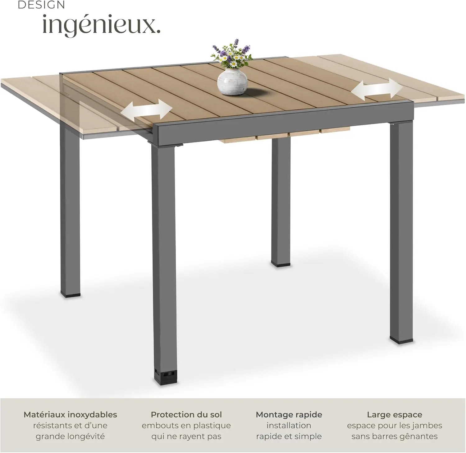 Table de jardin 6 places en aluminium 80 x 74 cm vue 5