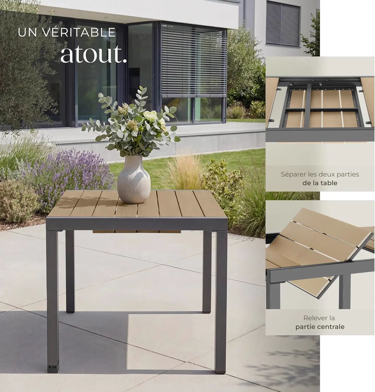 Table de jardin 6 places en aluminium 80 x 74 cm vue 6