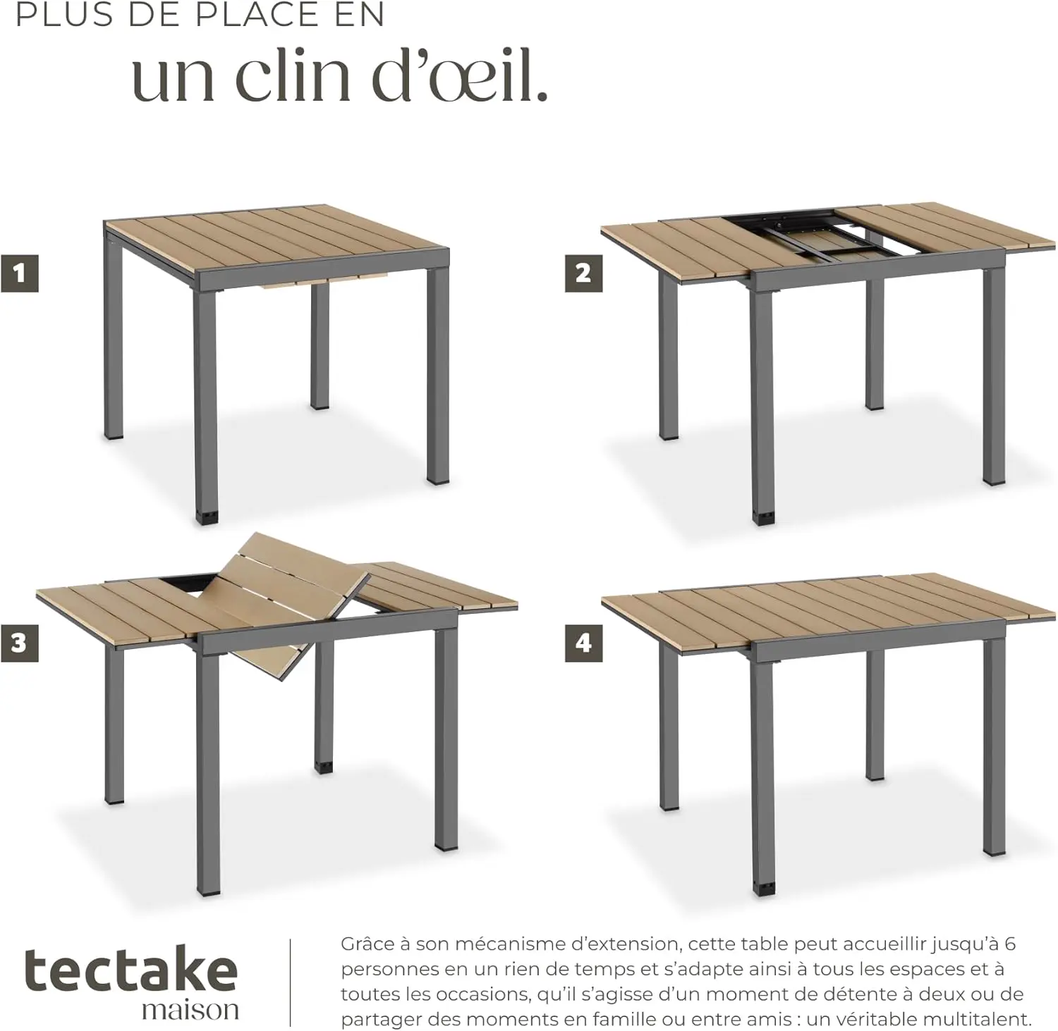 Table de jardin 6 places en aluminium 80 x 74 cm vue 9