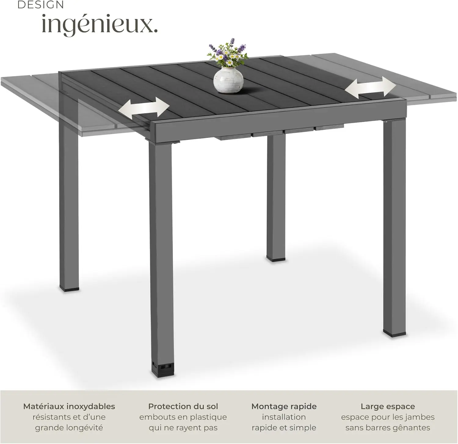 Table de jardin 6 places en aluminium noir 80 x 74 cm vue 5