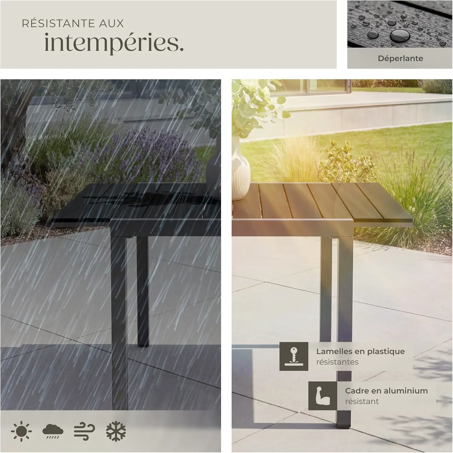 Table de jardin 6 places en aluminium noir 80 x 74 cm vue 8