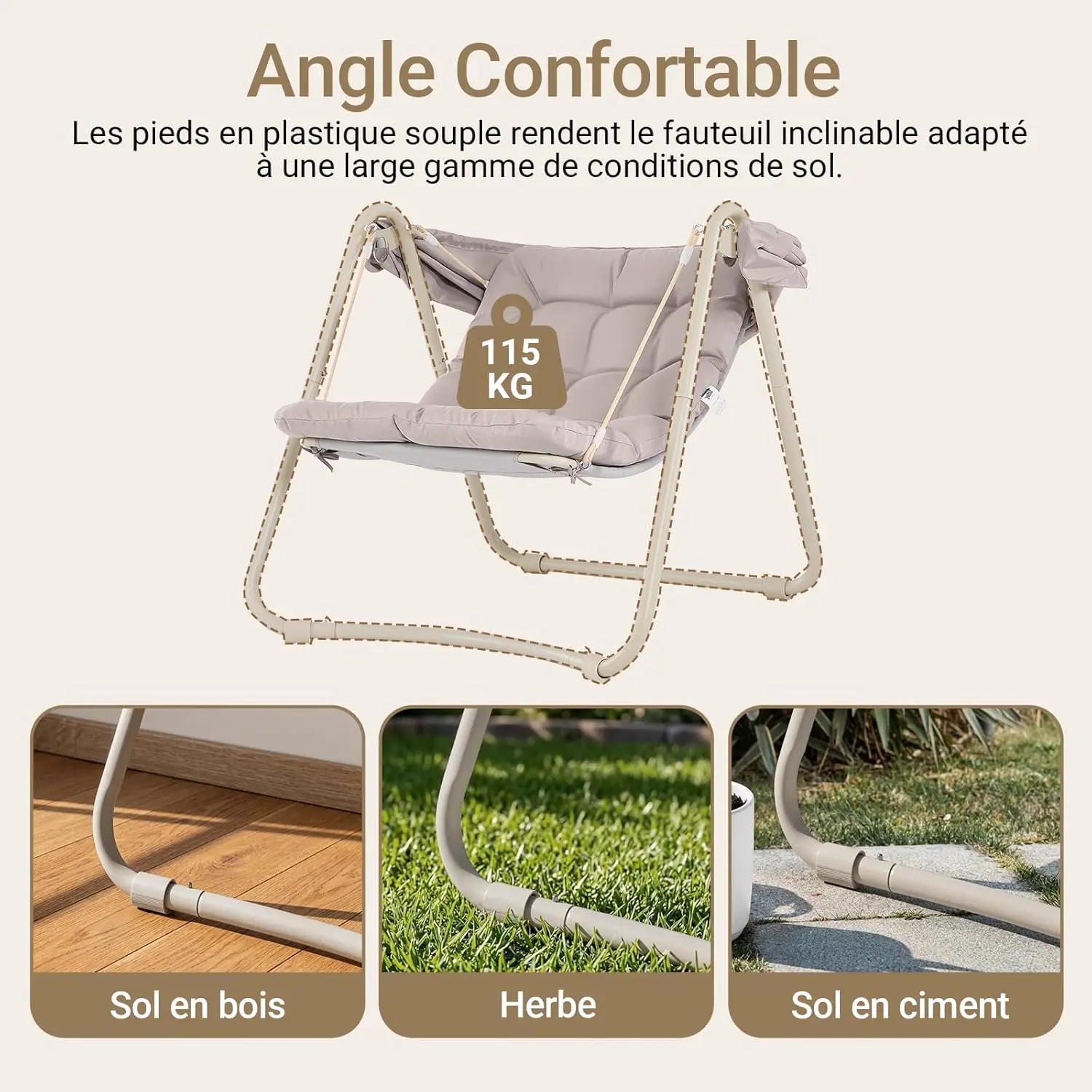 Fauteuils suspendus en métal beige 74 x 16 cm vue 3