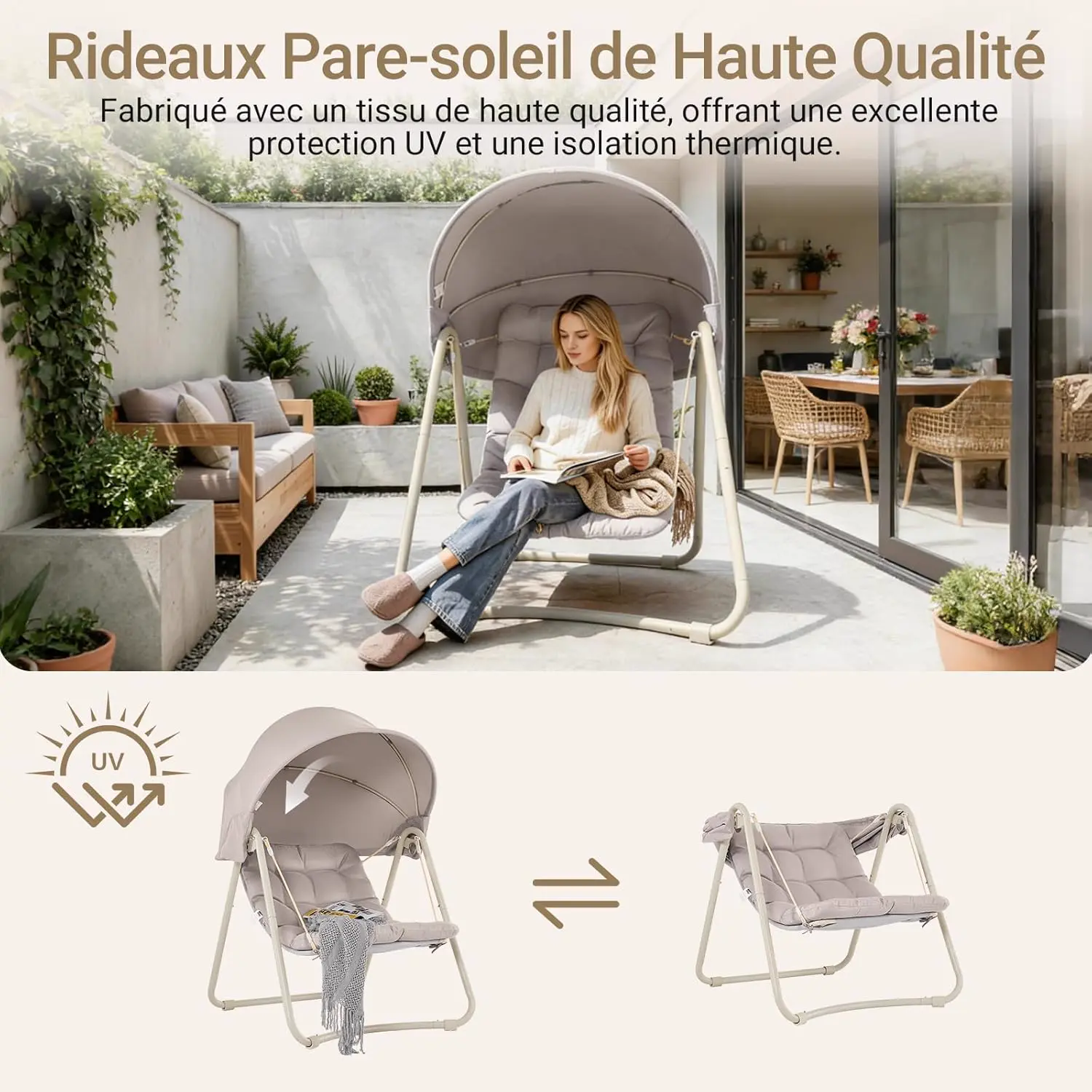 Fauteuils suspendus en métal beige 74 x 16 cm vue 4