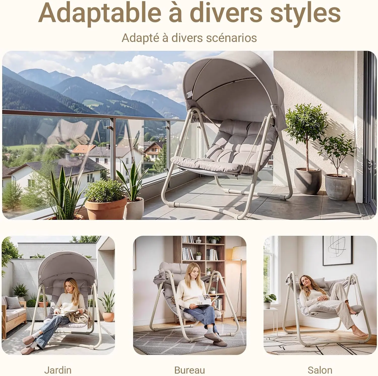 Fauteuils suspendus en métal beige 74 x 16 cm vue 5