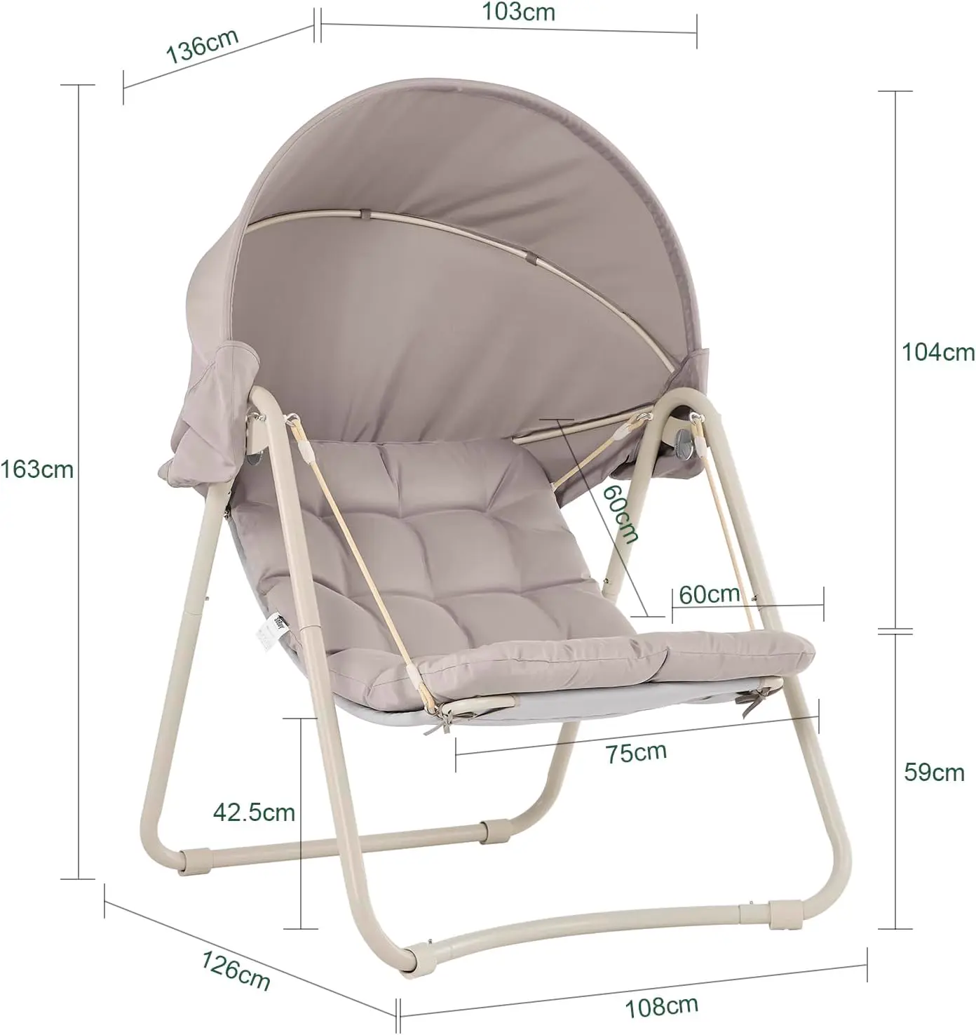 Fauteuils suspendus en métal beige 74 x 16 cm vue 6